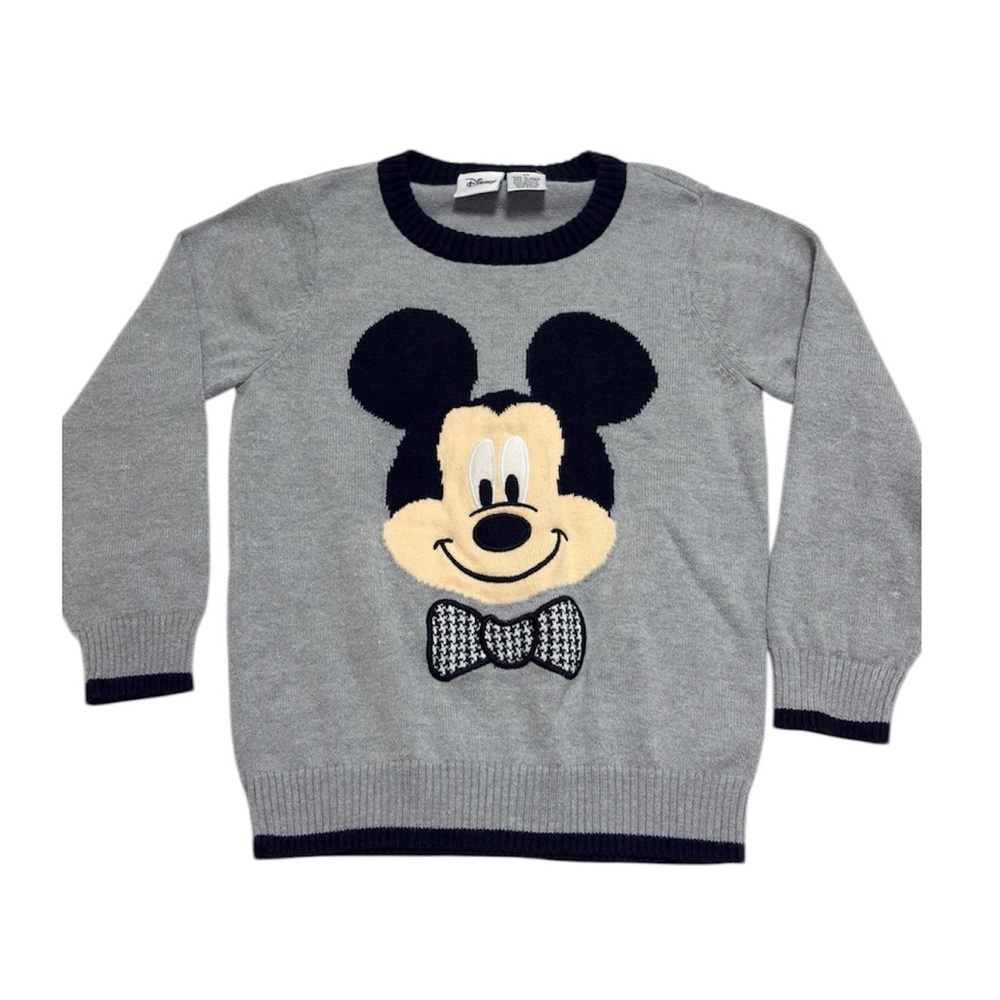Disney Mickey Mouse Sweater Toddler 4T Gray Knit Pullover Crewneck Cotton Blend